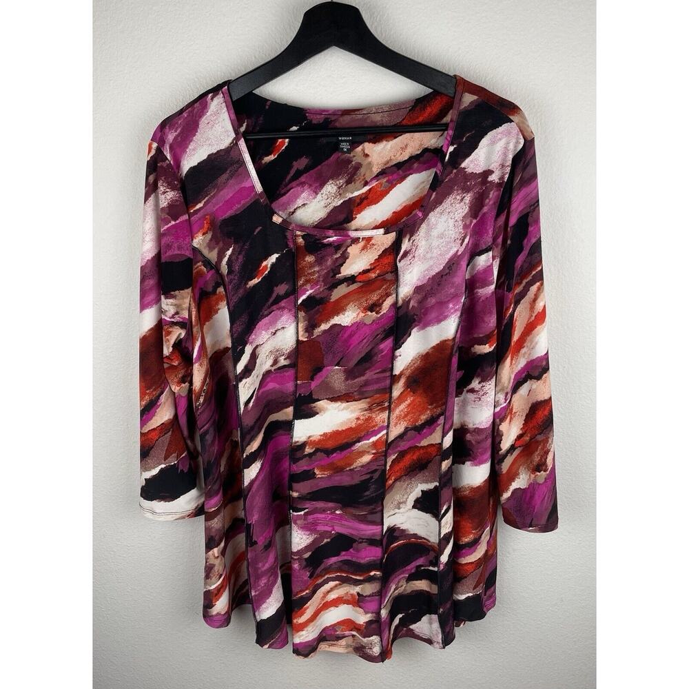 Cocomo Top Womens Size 1X Red Pink 3/4 Sleeve Artsy Abstract Valentines Day